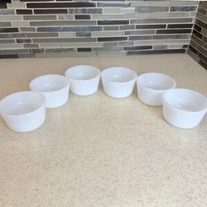 Vintage Glasbake Milk Glass Custard Cups Set of 6 White Ramekins 22 USA Bakeware